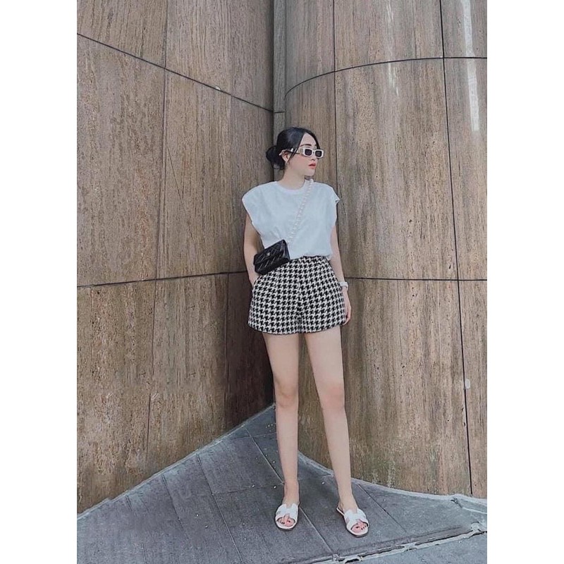 S344 Set Áo Phông Tay Cánh Rơi Phối Quần Short Ziczac