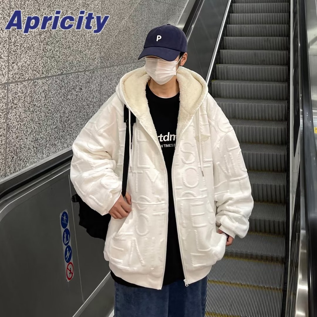 Aprilicity Áo Khoác Đệm Lông Cừu Dày Dặn Có Nón Trùm Đầu Phong Cách Hong Kong Trẻ Trung Cho Nam