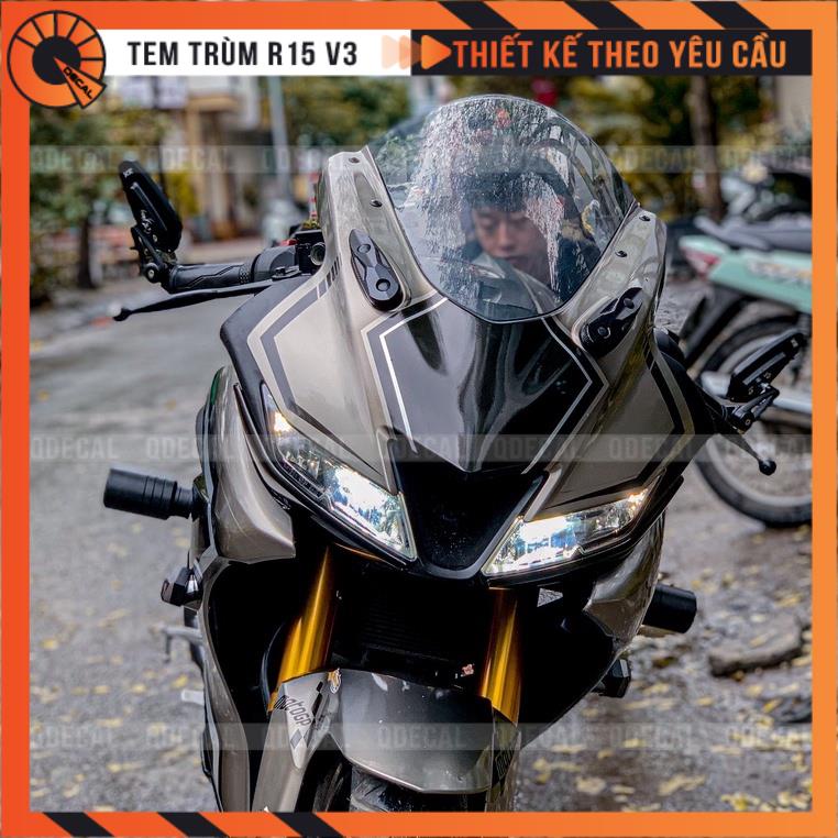 Tem trùm R15V3 đen xám thiết kế theo yêu cầu in ấn decal 3 lớp