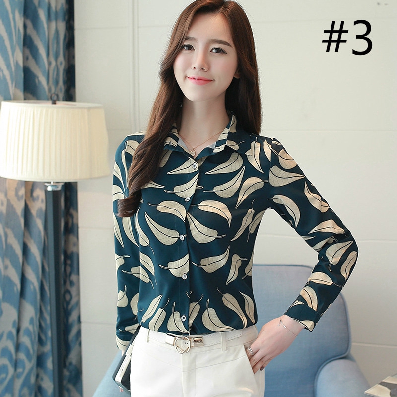 FREESHIP ĐƠN 99K_ Korean Casual Women Chiffon Shirt Long Sleeve Floral Female Workwear Blouse | BigBuy360 - bigbuy360.vn