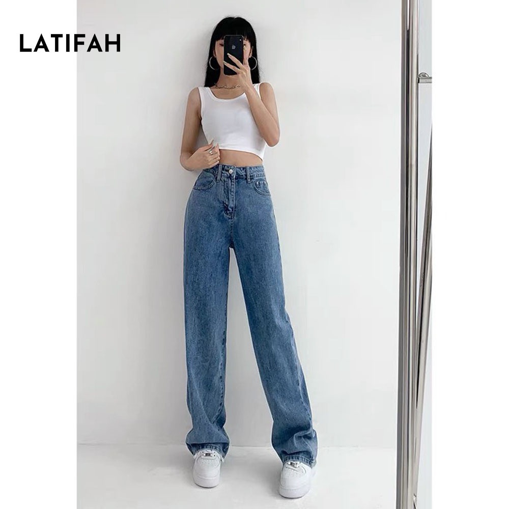 Quần baggy jeans nữ LATIFAH ống rộng đơn giản dài 98cm QD026