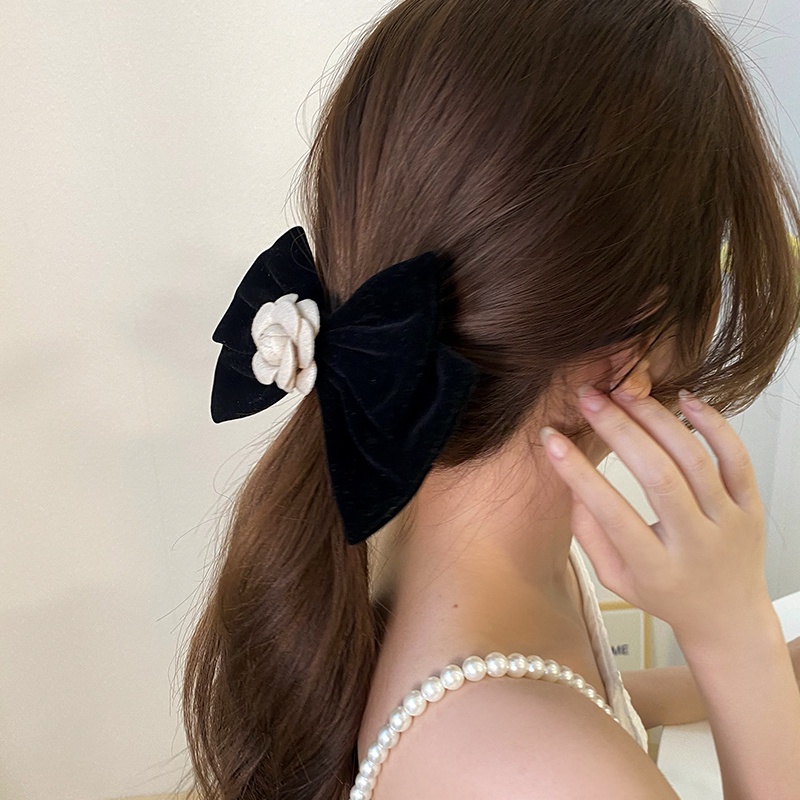 Kẹp Tóc Hình Nơ Bằng Da Lộn Phong Cách vintage