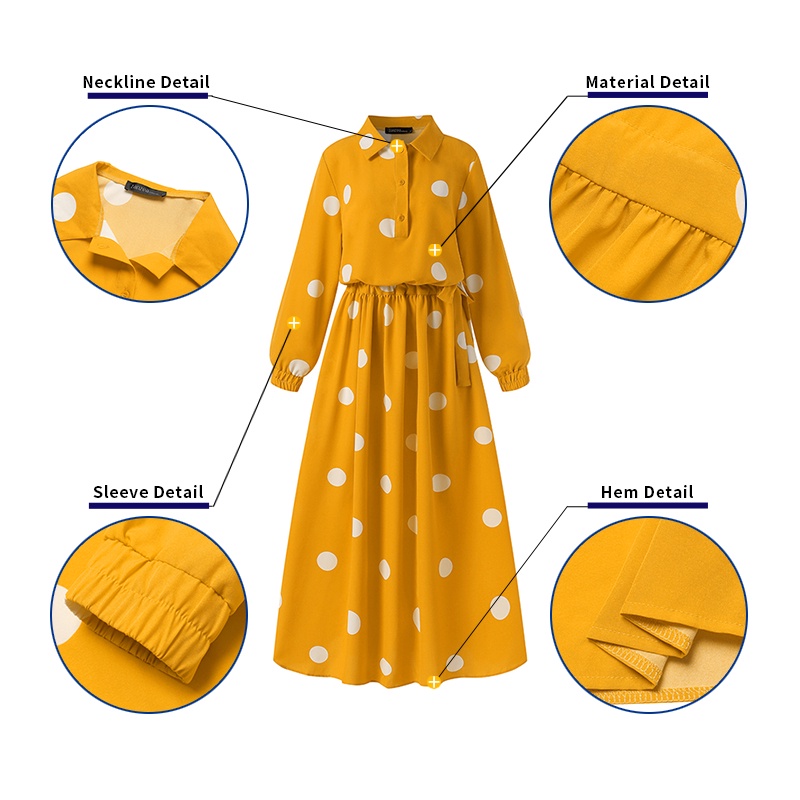 Đầm Maxi Zanzea họa tiết chấm bi thời trang hồi giáo dành cho nữ