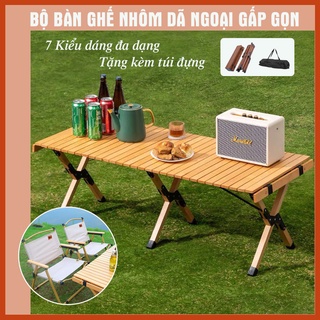 Bàn ghế nhôm gấp gọn dã ngoại camping Cát Á Bàn giả vân gỗ siêu tiện lợi, bàn ghế picnic, dụng cụ cắm trại