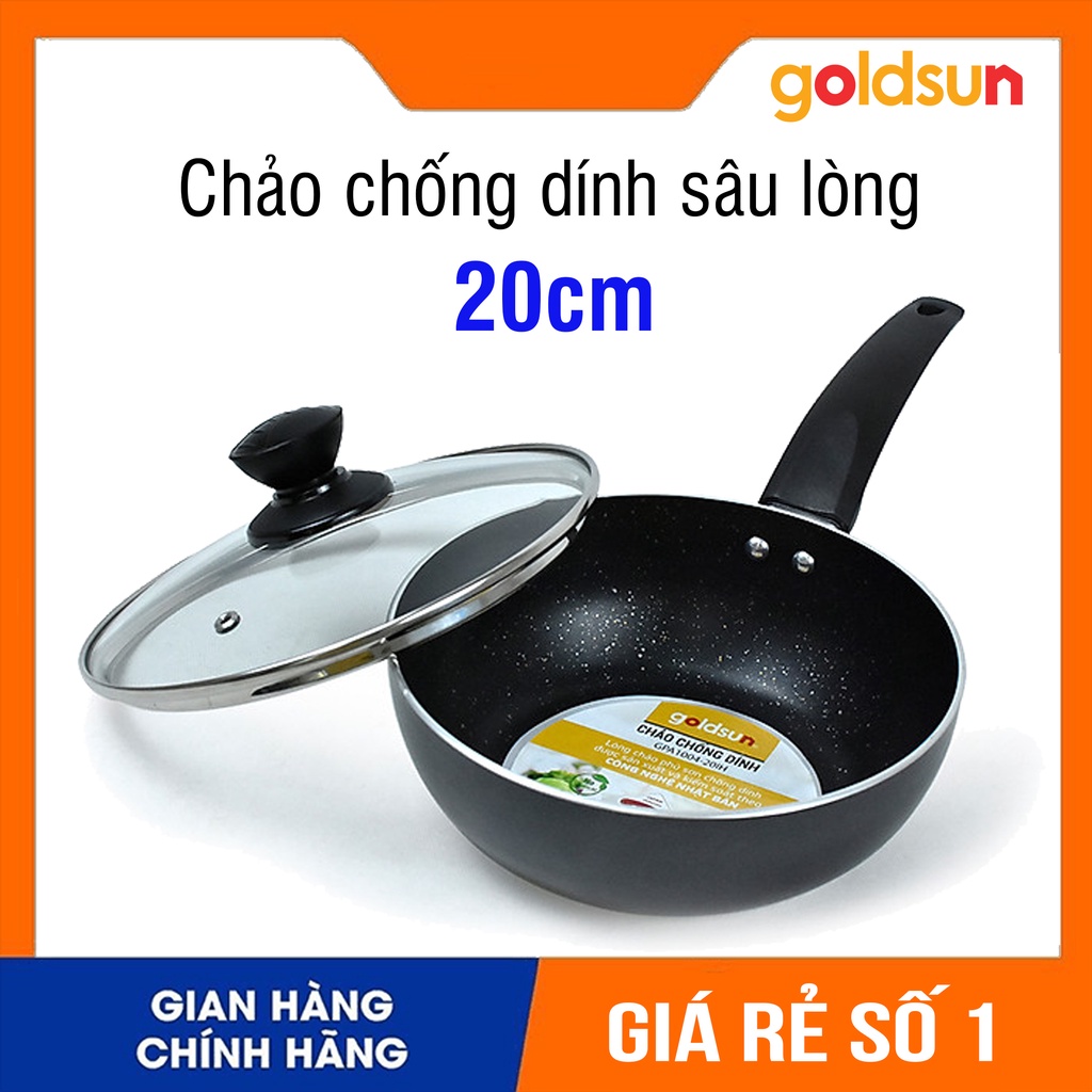 Chảo chống dính sâu lòng Goldsun GPA1004-20, Chảo nhôm lòng sâu đa năng 20cm chiên trứng, rán thịt tiện lợi -BH 12 Tháng