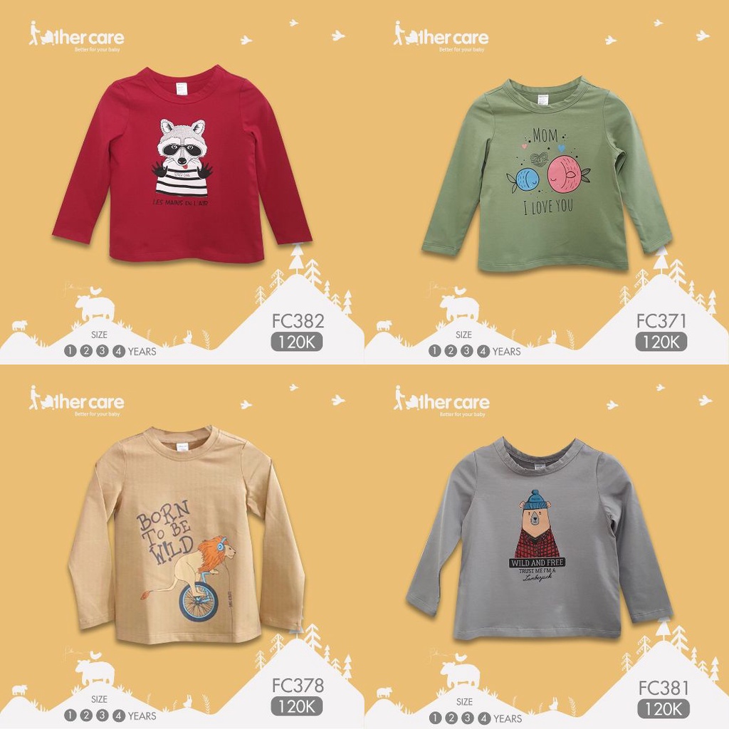 FATHER CARE-Áo phông dài tay thu đông cho bé hãng father care size 1 tuổi đến 4 tuồi