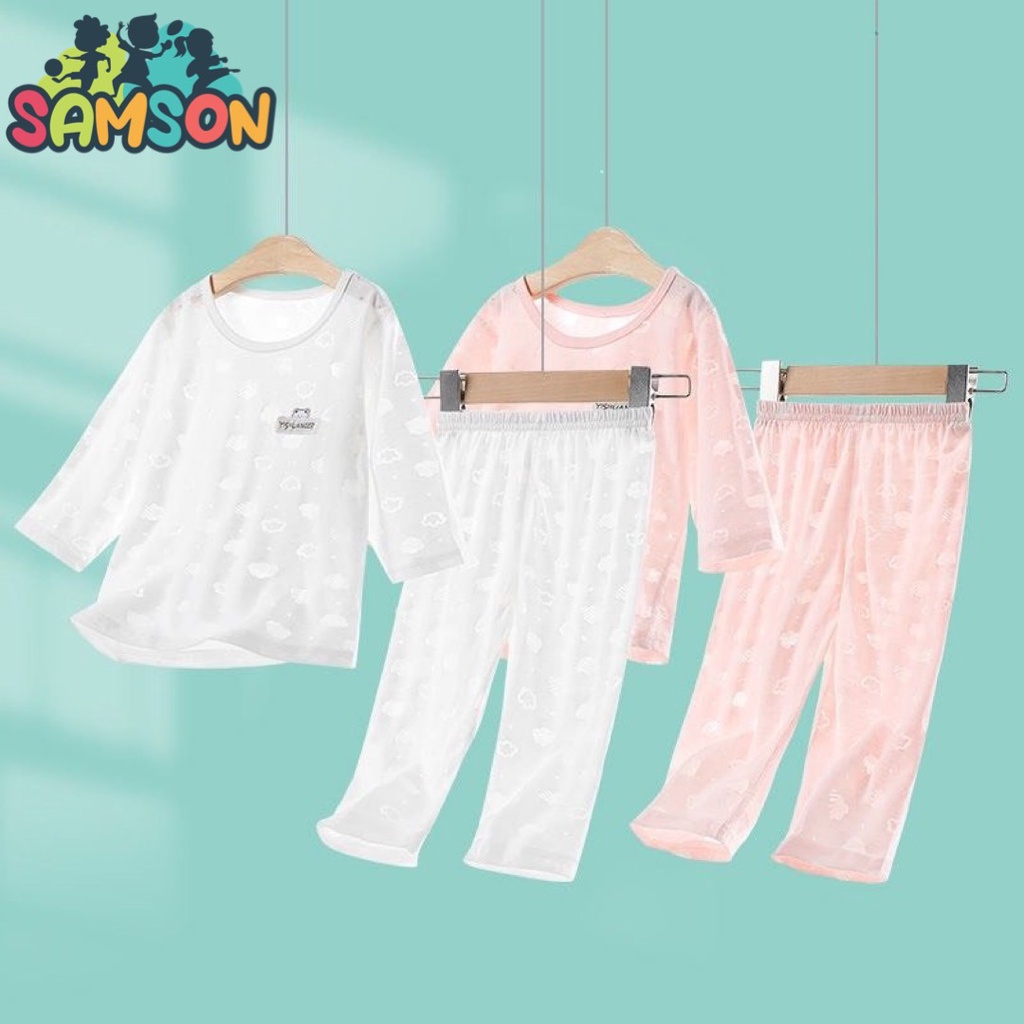 Bộ mặc nhà dài tay cho bé trai, bé gái , cotton mỏng cho bé nằm điều hòa