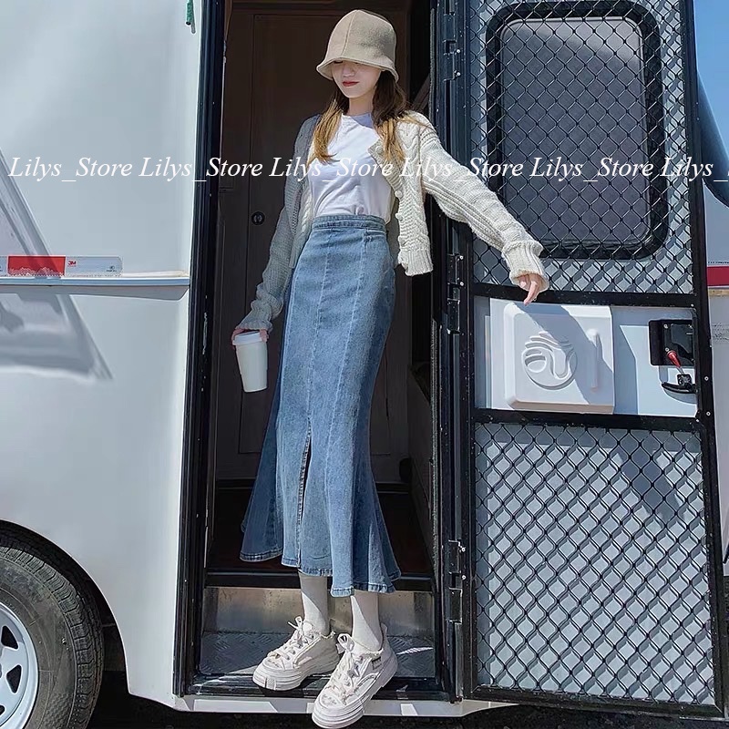 Chân váy bò, chân váy denim - Chân váy đuôi cá xẻ trước hàng QCCC
