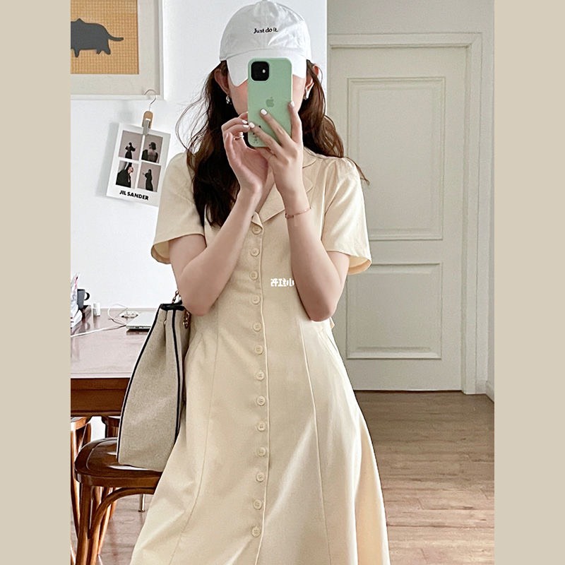 Đầm babydoll dáng dài chữ A đính cúc Hàn Quốc