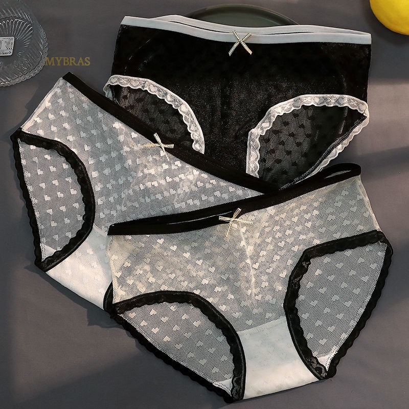 Quần Lót Lưng Vừa Siêu Mỏng Phối Ren Trong Suốt Chống Vi Khuẩn Thoáng Khí Cho Nữ