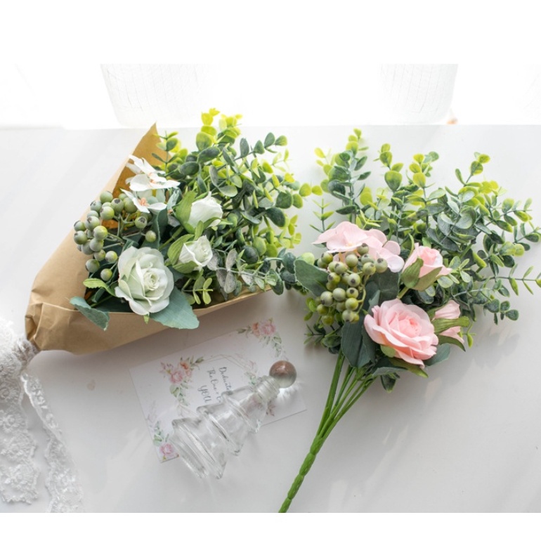 Bó hoa giả trang trí siêu xinh, nhiều màu sắc trưng bày các buổi tiệc hoặc quà tặng, cao 35cm.