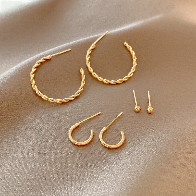 Set 3 khuyên tai mạ bạc s925 basic thời trang cho nữ miênn.accessories