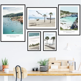 Decal dán tường Sticker dán tường in chất lượng cao có keo mặt sau mẫu Khung tranh cảnh biển ZH66