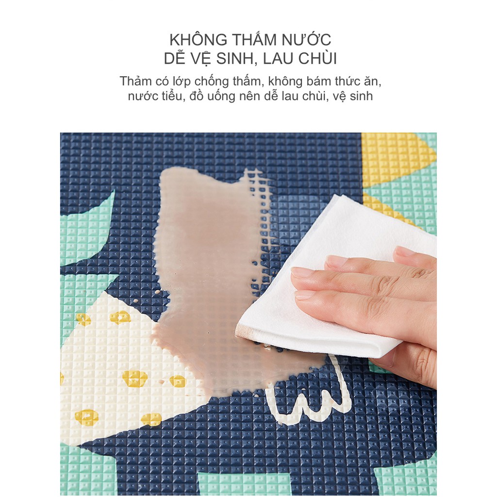 Thảm chơi cho bé xốp Silicone XPE 2 mặt 1m8-2m 8 ly cao cấp công nghệ Hàn Quốc chống nóng, chống trơn