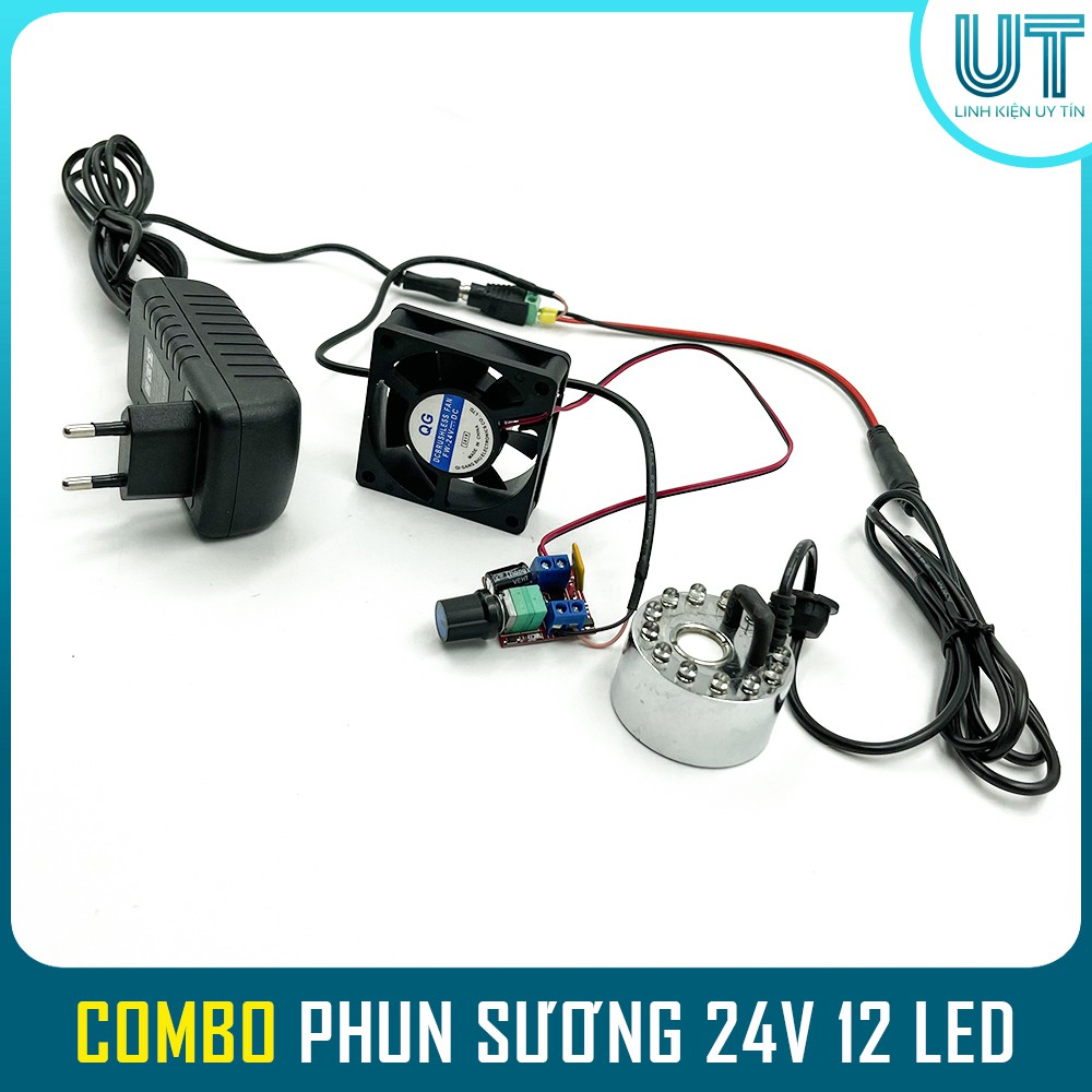 Combo động cơ phun sương tạo hơi nước 24V - 12 LED ( Phun sương+Dimmer + Quạt + nguồn )