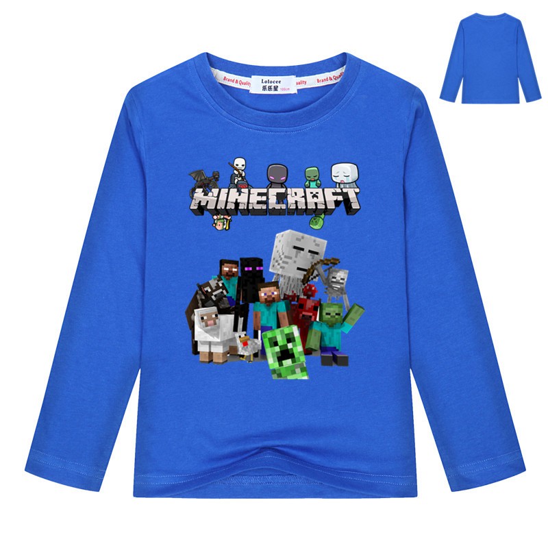 áo thun dài tay Minecraft Creeper Face tops quần áo cotton cho bé trai