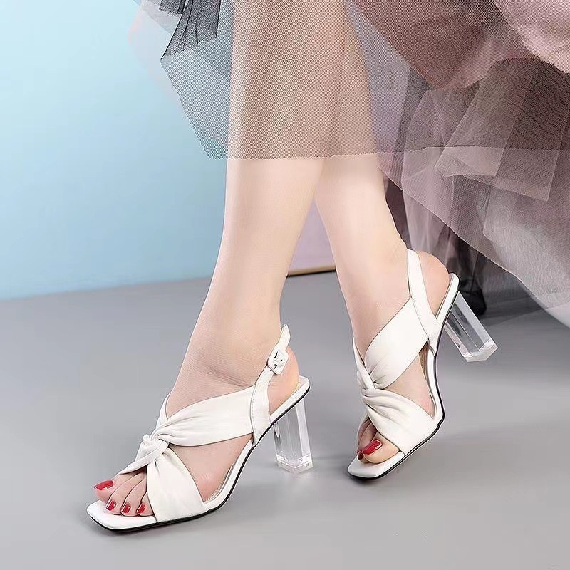 Giày Sandal Cao Gót Đế Cói Phối Da Mềm Dày Thời Trang Nữ Sành Điệu