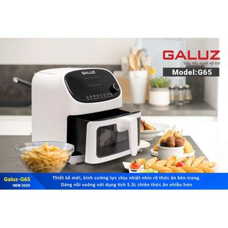 Nồi chiên, Nồi chiên không dầu Galuz model G-65 điện tử dung tích 5.5L - Hàng chính hãng, tặng bình xịt dầu thủy tinh.