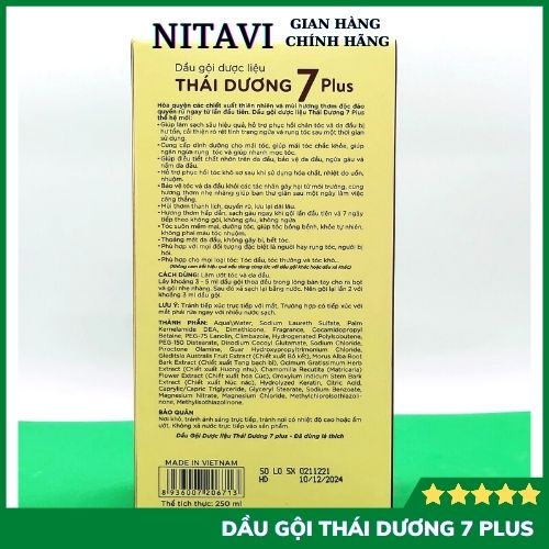 Dầu gội THÁI DƯƠNG 7 Plus thảo dược dược liệu thiên nhiên dưỡng tóc phục hồi tóc ngăn rụng tóc