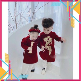 Oder Áo dài nhung tuyết gắn cườm thêu rồng cho bé trai bé gái