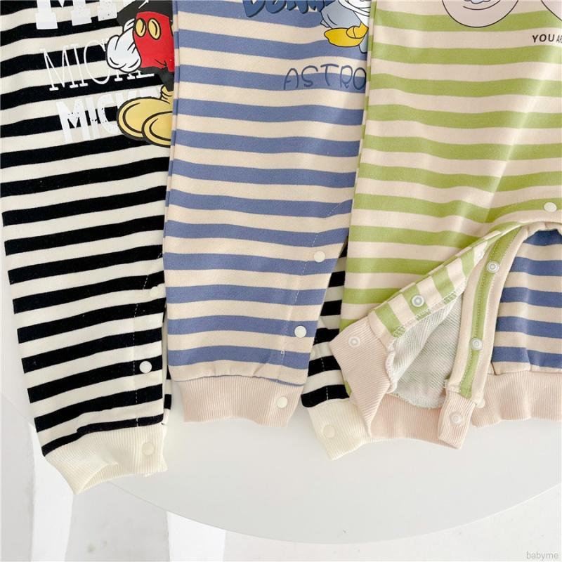 Áo liền quần cổ tròn kẻ sọc in hoạt hình vui nhộn dành cho bé sơ sinh