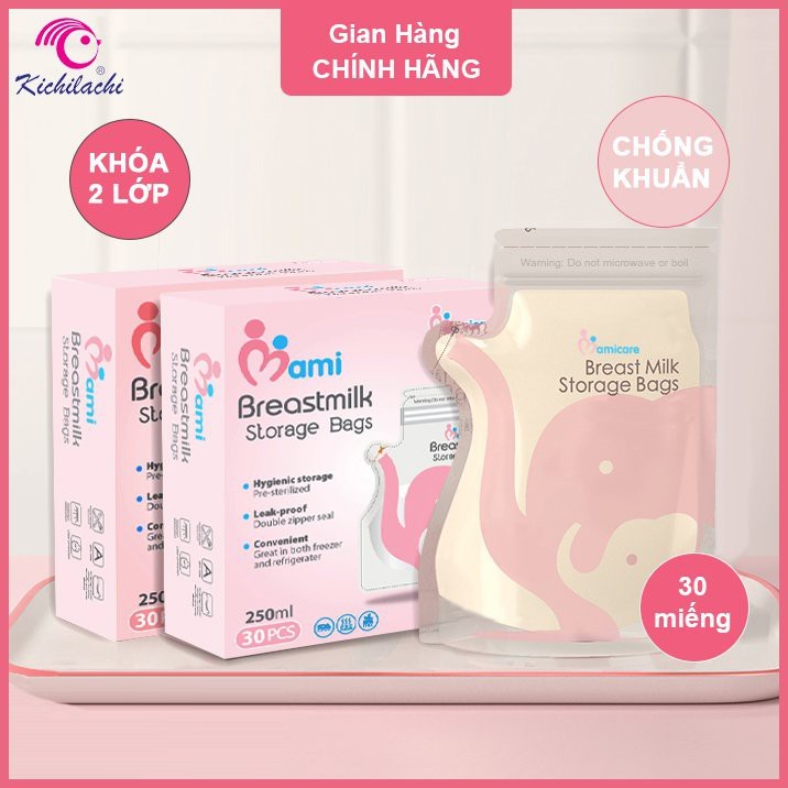 Hộp 30 túi trữ sữa Mẹ cảm ứng nhiệt có vòi rót 150ml Kichilachi Kichi / MamiCare - K30V (Công nghệ Nhật)