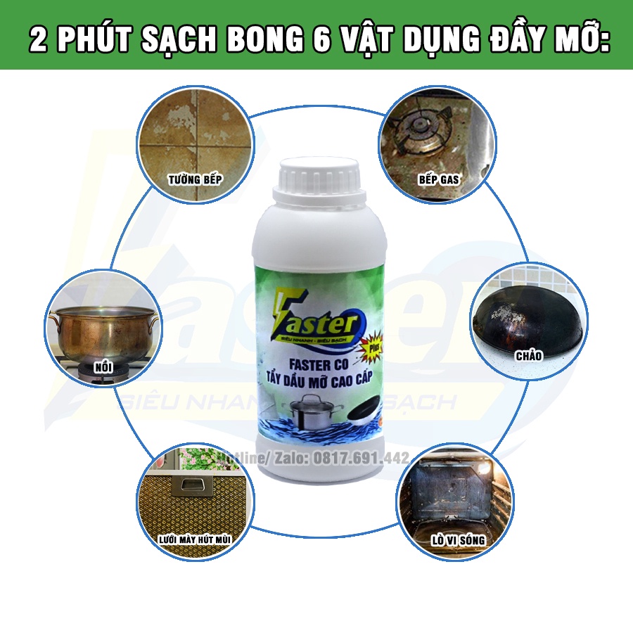 (CỰC MẠNH) Chai Lớn Nước Tẩy Dầu Mỡ Nhà Bếp, Siêu Tẩy Dầu Mỡ Lâu Ngày Faster CO Plus 500ml