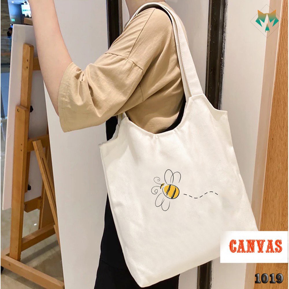 TÚI TOTE TRẮNG CHẤT VẢI CANVAS 1019 482 CON ONG BEE DỄ THƯƠNG HÀNG CHUẨN ĐẸP