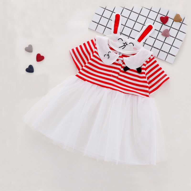 Đầm kẻ sọc ngắn tay đáng yêu cho bé gái