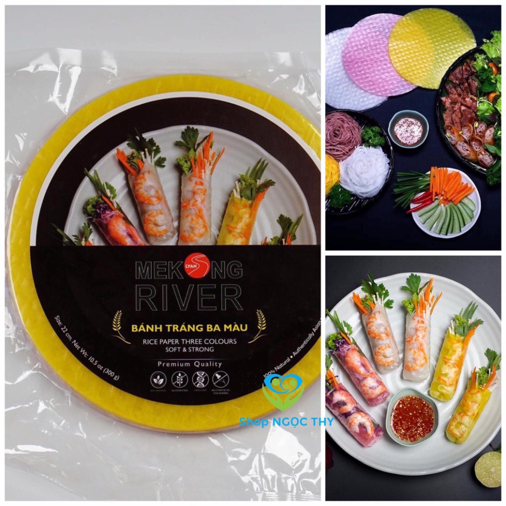Bánh tráng cuốn 3 màu Mekong River 300gr (trắng, vàng nghệ, hồng củ dền) (Eatclean)