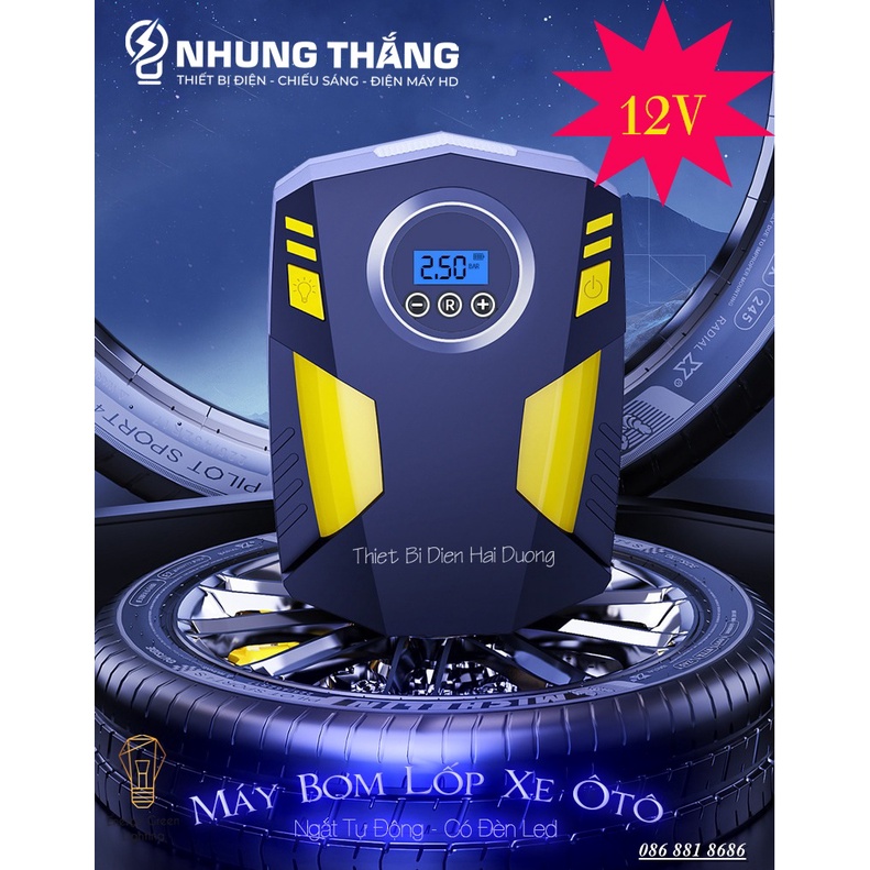 Bơm Lốp Ôtô,Xe Hơi Điện Tử Đa Năng ST-5002 - Chế Độ Tự Ngắt - Tích Hợp Đèn Led - Điện Áp 12V - Bảo Hành 1 Năm