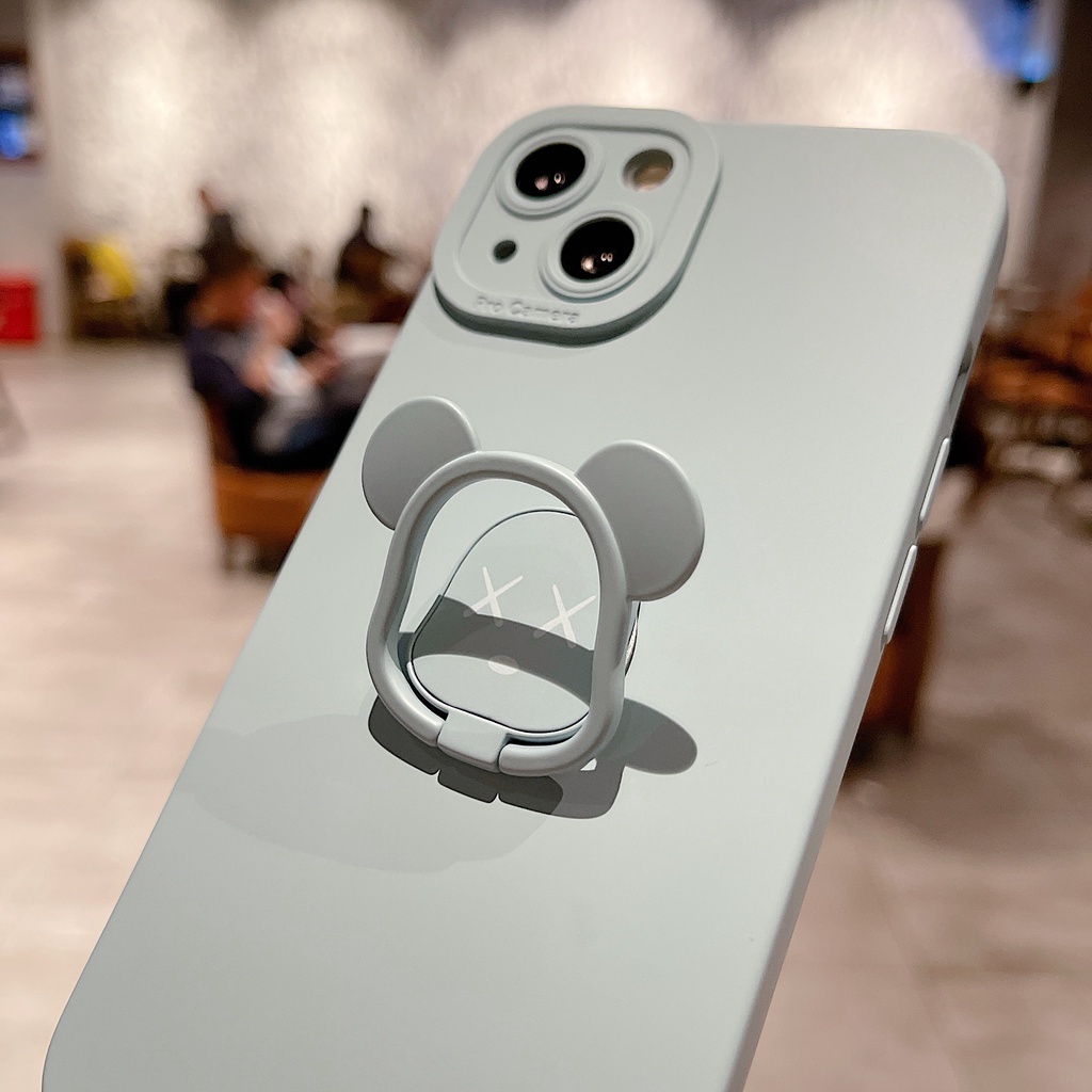 Ốp Điện Thoại Màu Hồng Chống Sốc In Hình Gấu Kèm Giá Đỡ Cho Iphone