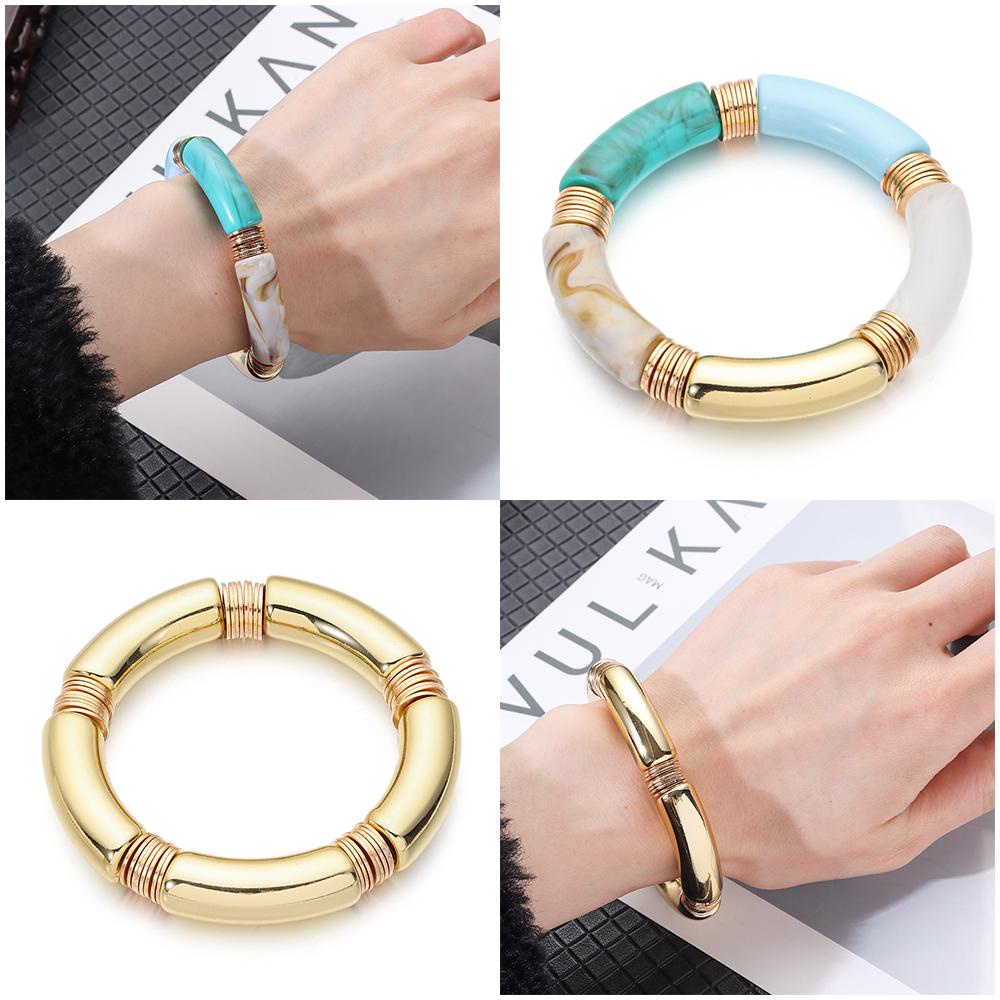 Vòng Tay Acrylic Dạng Ống Tre Phong Cách Hình Học 1 Cái