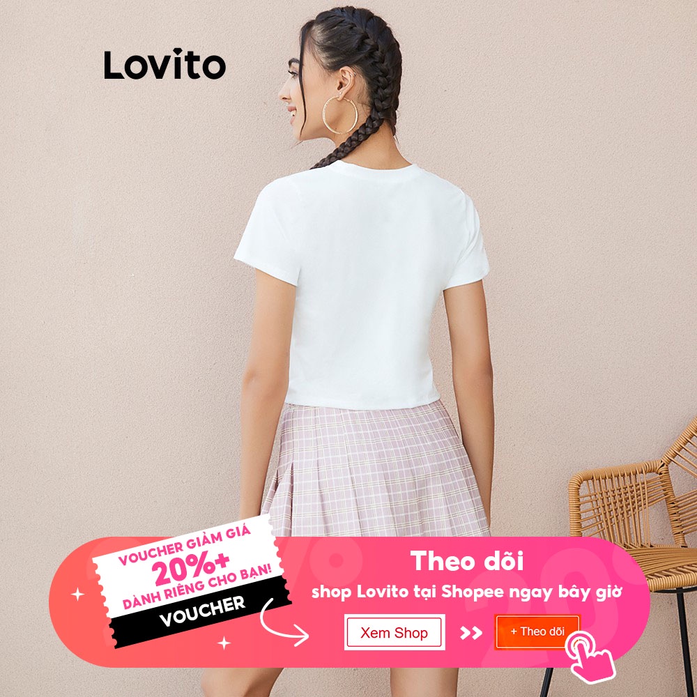 Áo croptop Lovito in chữ thời trang L02003 màu trắng | BigBuy360 - bigbuy360.vn