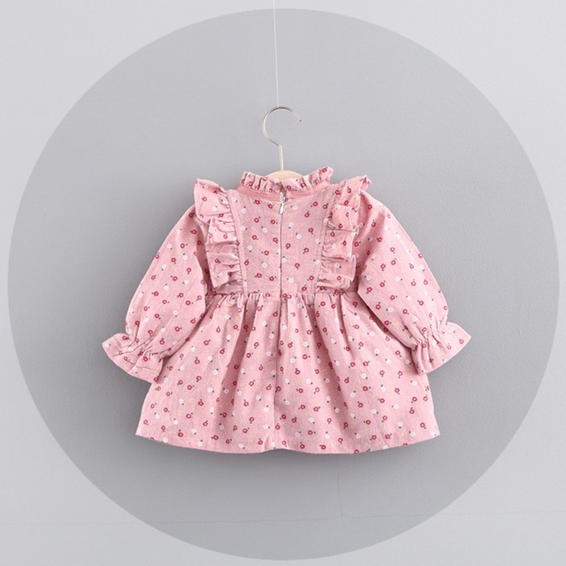 Váy viền bèo búp bê màu hồng cho bé gái