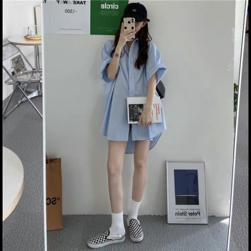 Sơmi dáng dài đuôi tôm💕sẵn tím