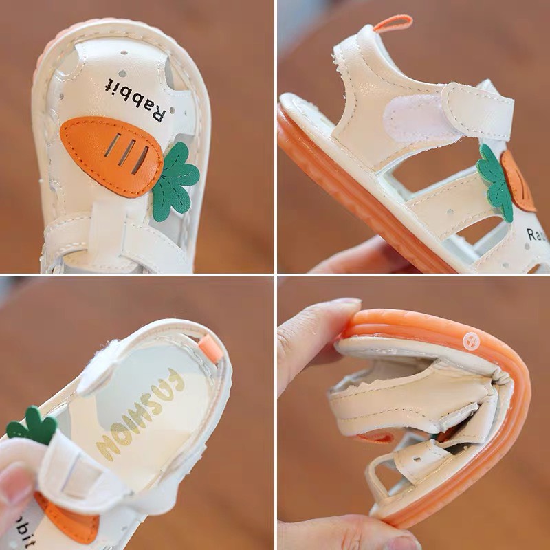 Sandal bé gái - dép rọ  quai hậu tập đi cho bé rabbit cà rốt có còi bíp bíp chống trượt Babybees A806 (ảnh thật)
