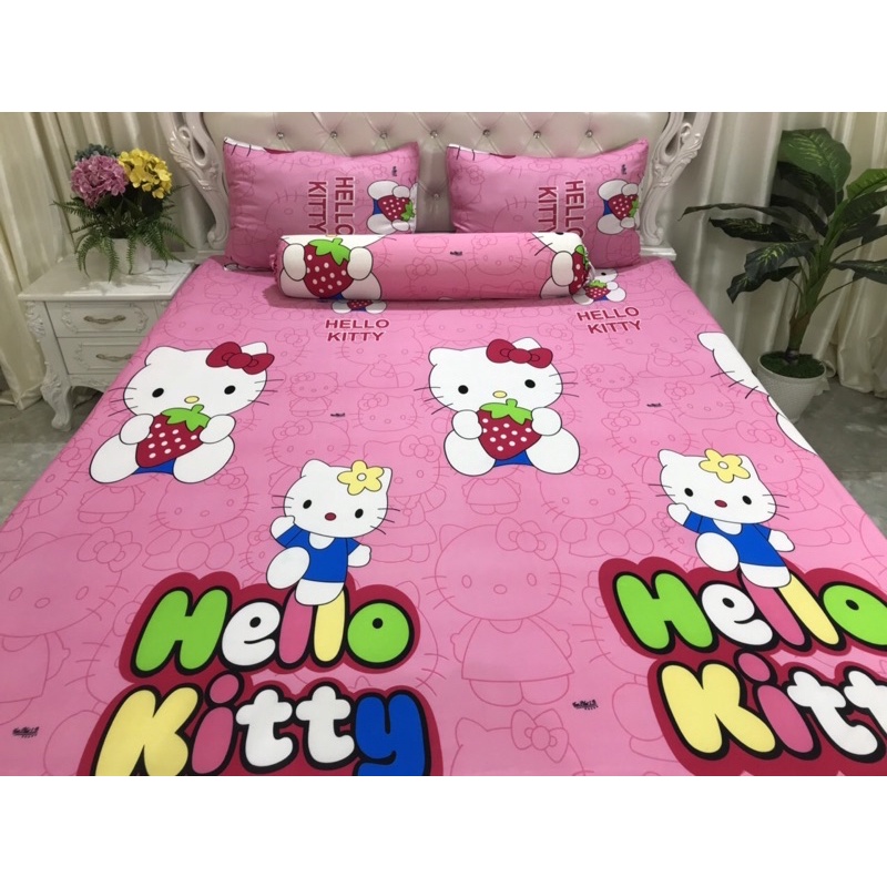 Bộ drap ga thun Hàn Quốc (4 món) họa tiết Hello Kitty mẫu mã đa dạng, chất đẹp