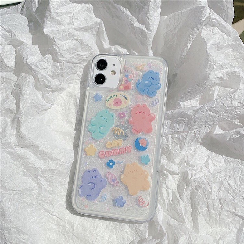 Ốp lưng iphone trong nhũ chảy Gummy Cat - ốp iphone 6/7/8/X/XS/11/11PRM/12/12PRM | Tattyhouse |