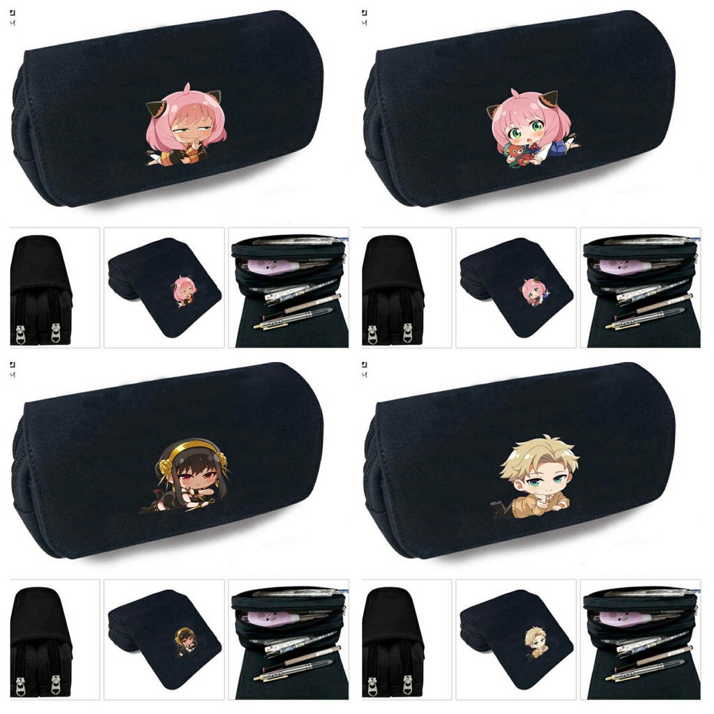 Hộp bút vải canvas khóa trắng in hình SPY x Family ver nằm anime chibi đi học đựng đồ dùng học tập