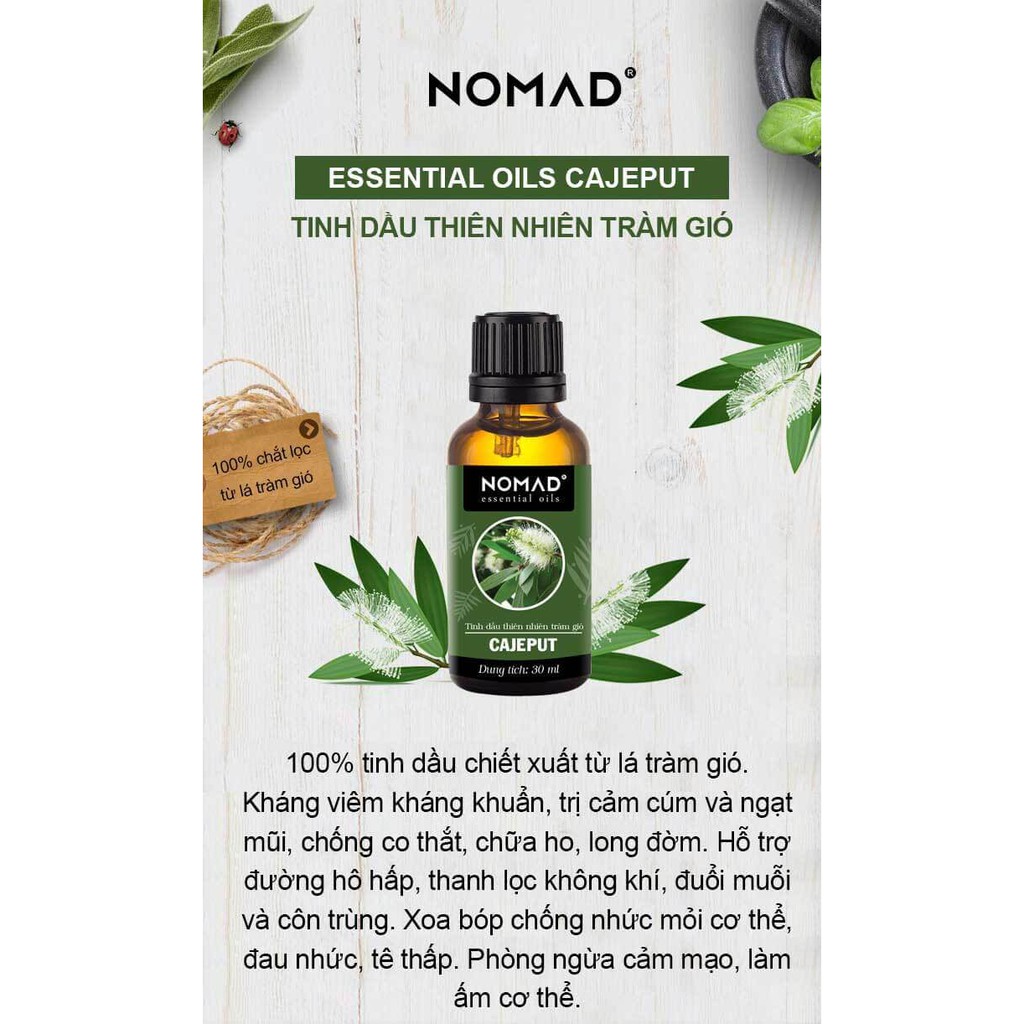 Tinh Dầu Thiên Nhiên Nguyên Chất 100% Tràm Gió Nomad Essential Oil Cajeput