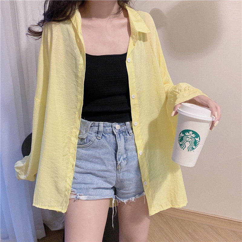 35676 Áo Sơ Mi Mỏng Chống Nắng Tay Dài Dáng Rộng Màu Sắc Kẹo Ngọt Thời Trang Mùa Hè