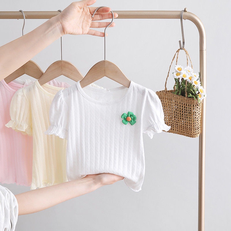 Áo Thun Tay Ngắn Chất Liệu Cotton Họa Tiết Hoa Thiết Kế Mới Thời Trang Mùa Hè Dành Cho Bé Gái
