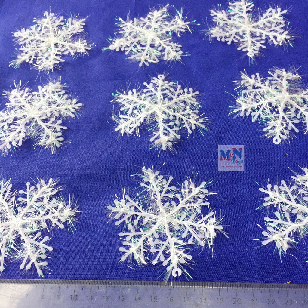 Set 9 bông tuyết đường kính 8cm dán kính, treo cây thông Noel, trang trí vòng nguyệt quế Giáng sinh.