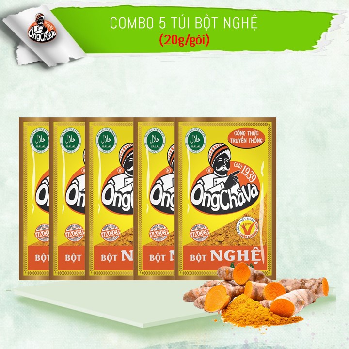 Combo 5 Gói Bột Nghệ 20gram Ông Chà Và (Indian Turmeric Powder grade A)