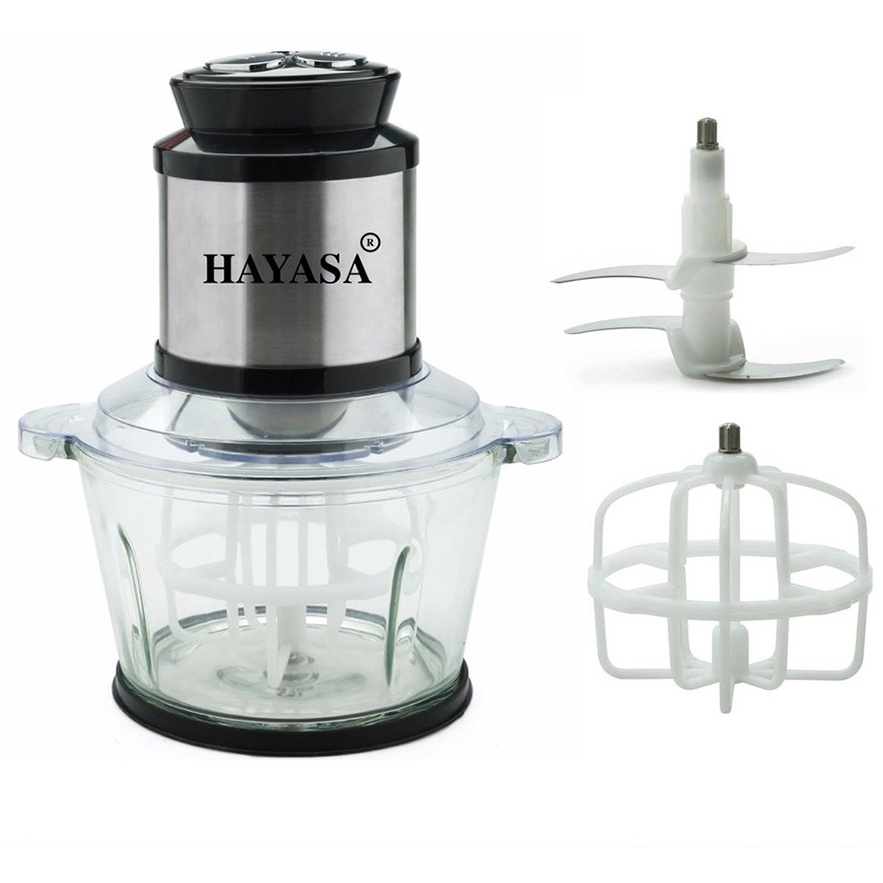 Máy xay thịt Hayasa Ha-381 cối thủy tinh 1.8L công suất 350W có đồ đánh trứng - Hàng chính hãng BH 12 tháng
