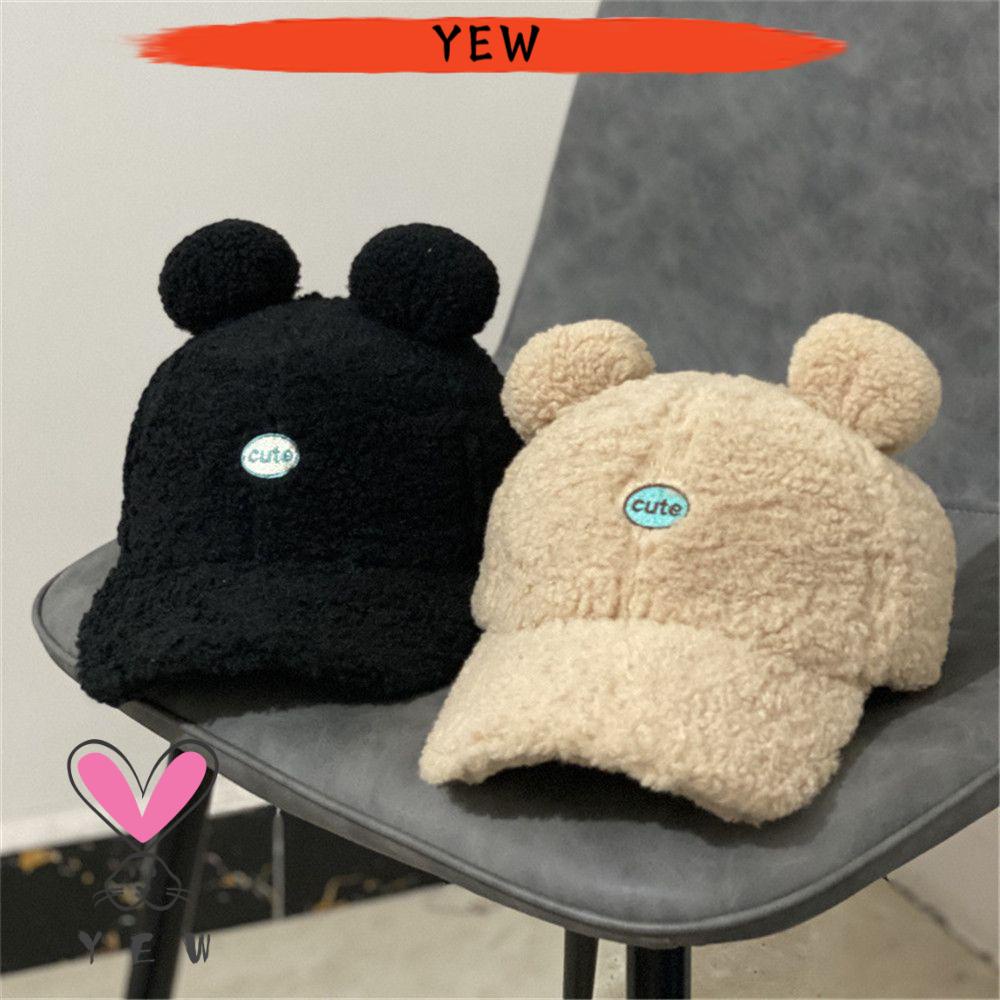 Mũ lưỡi trai vải len dày giữ ấm mùa đông hình tai gấu dễ thương phong cách hip hop cho nam và nữ