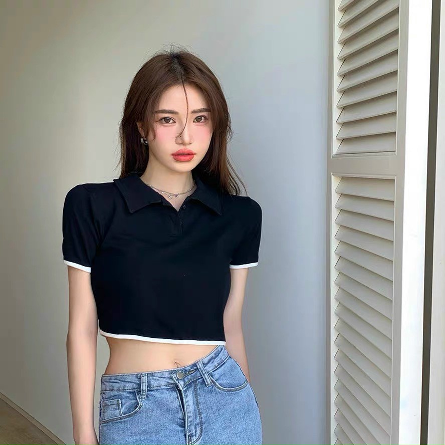 Áo Croptop Cổ Bẻ Tay Ngắn ,Dáng Rộng Lưng Xẻ Cuốn Hút Alohashop91