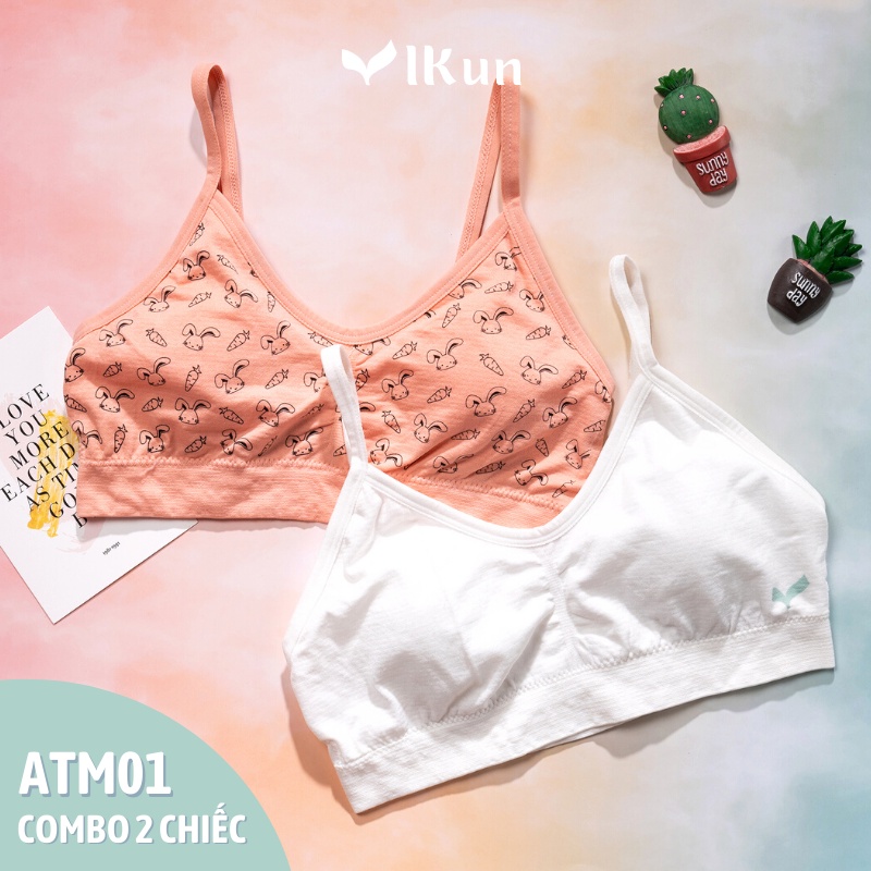 Combo 2 Áo lót học sinh Thoải Mái  IKUN, Áo lót bé gái mới lớn, áo lót teen họa tiết, chun nhún ngực IKun - ATM01