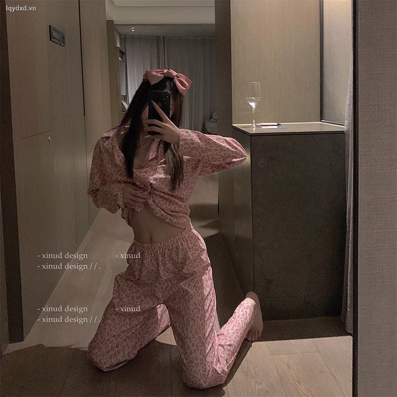 Đồ ngủ pijama dài tay quần dài/ đầm ngủ in họa tiết cho nữ